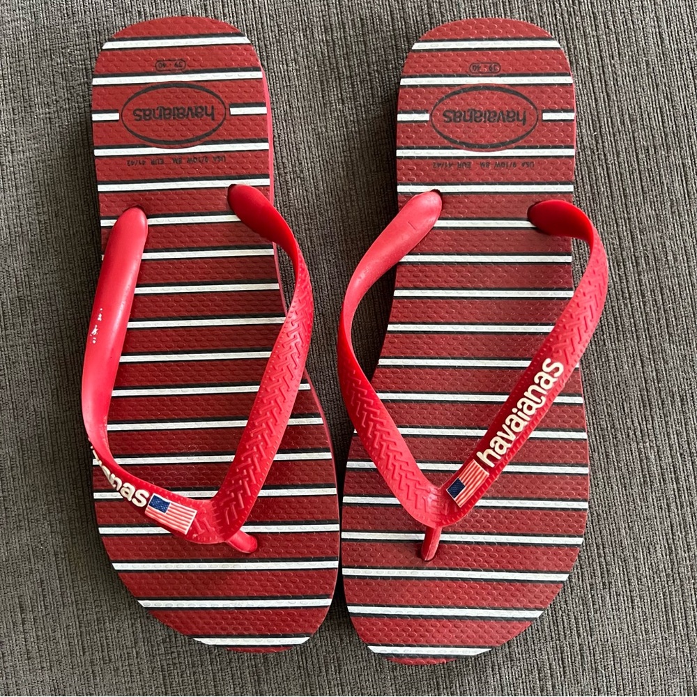 Womens HAVAIANAS Limited Edition USA Flag Red Striped FlipFlops Size 9/10